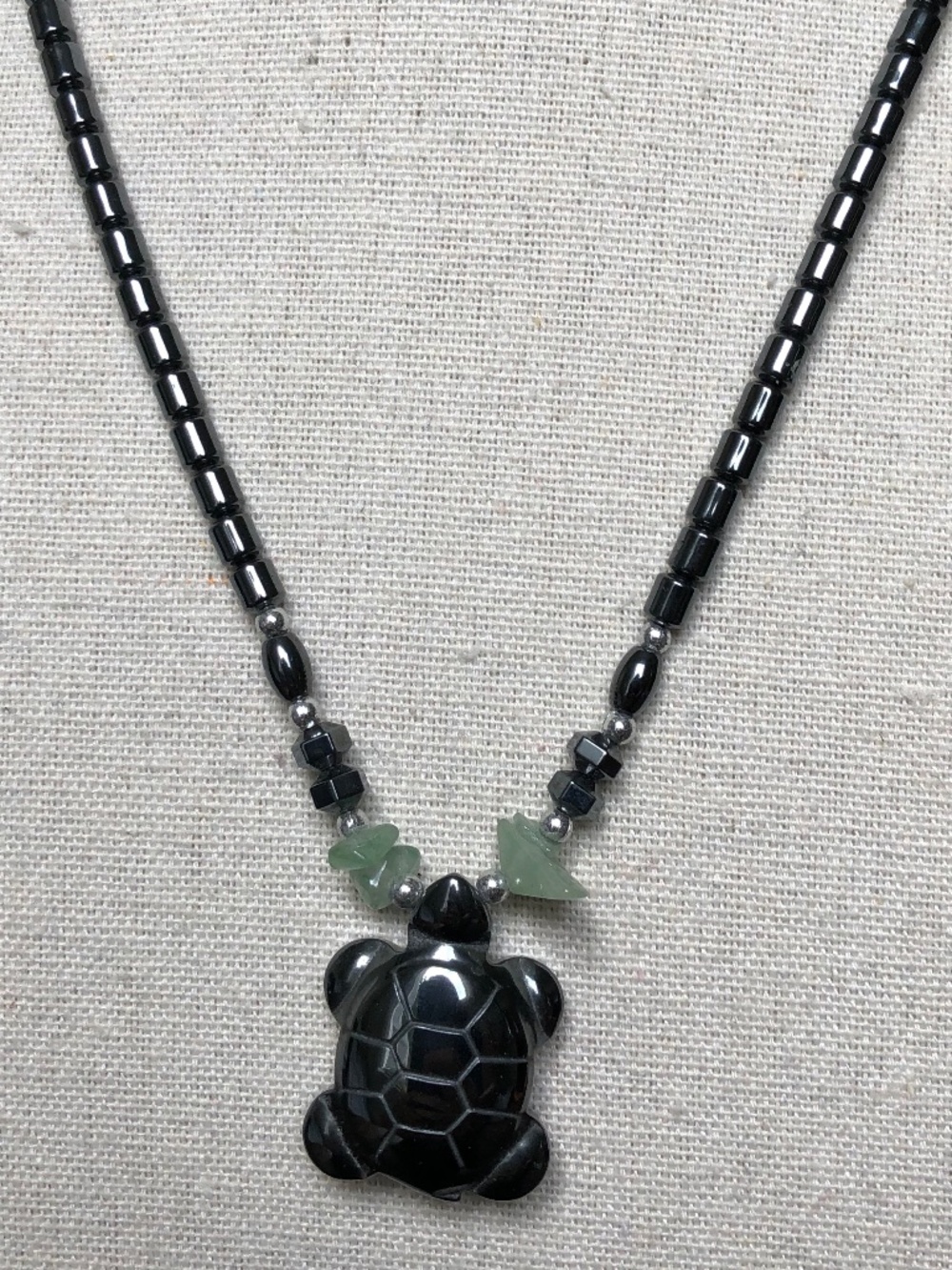 Hematite Turtle Necklace with Natural Stone